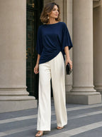 Gabriella | Completo con camicetta drappeggiata e pantalone ampio