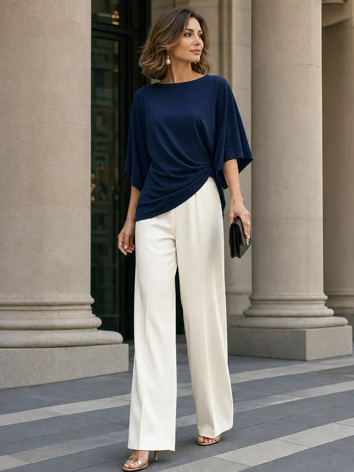 Gabriella | Completo con Blusa Drappeggiata e Pantalone Ampio