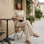 Gabriella | Completo con camicetta drappeggiata e pantalone ampio