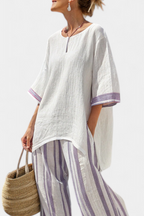 Luxmere | Blusa Comoda e Rilassata & Pantaloni in Bambù a Righe