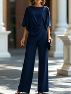 Gabriella | Completo con camicetta drappeggiata e pantalone ampio