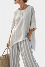Talvora | Elegante Blusa Asimmetrica e Pantaloni Stripes